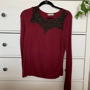 Maroon with Gold Lace Detail Hinge Sweater - Small